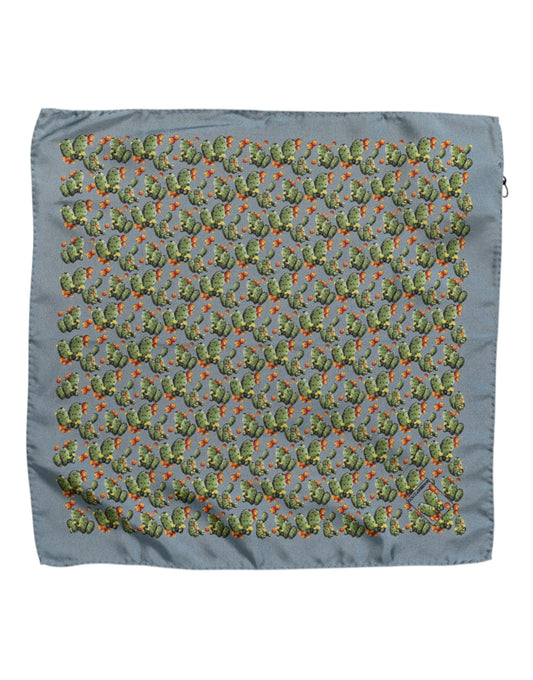 Dolce &amp; Gabbana Gray Green Cactus Print Square Foulard Scarf