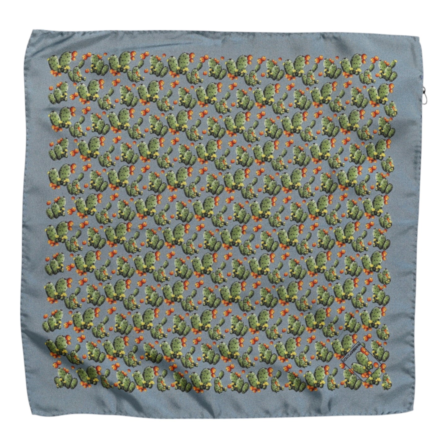 Dolce &amp; Gabbana Gray Green Cactus Print Square Foulard Scarf