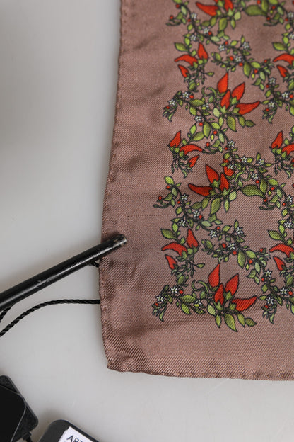 Dolce &amp; Gabbana Brown Chili Print Silk Square Foulard Scarf
