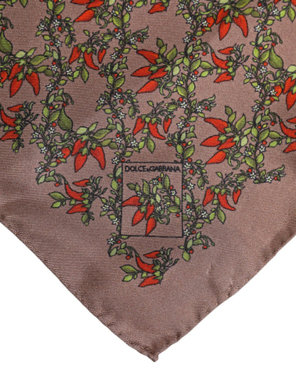 Dolce &amp; Gabbana Brown Chilis Silk Square Men Foulard Scarf