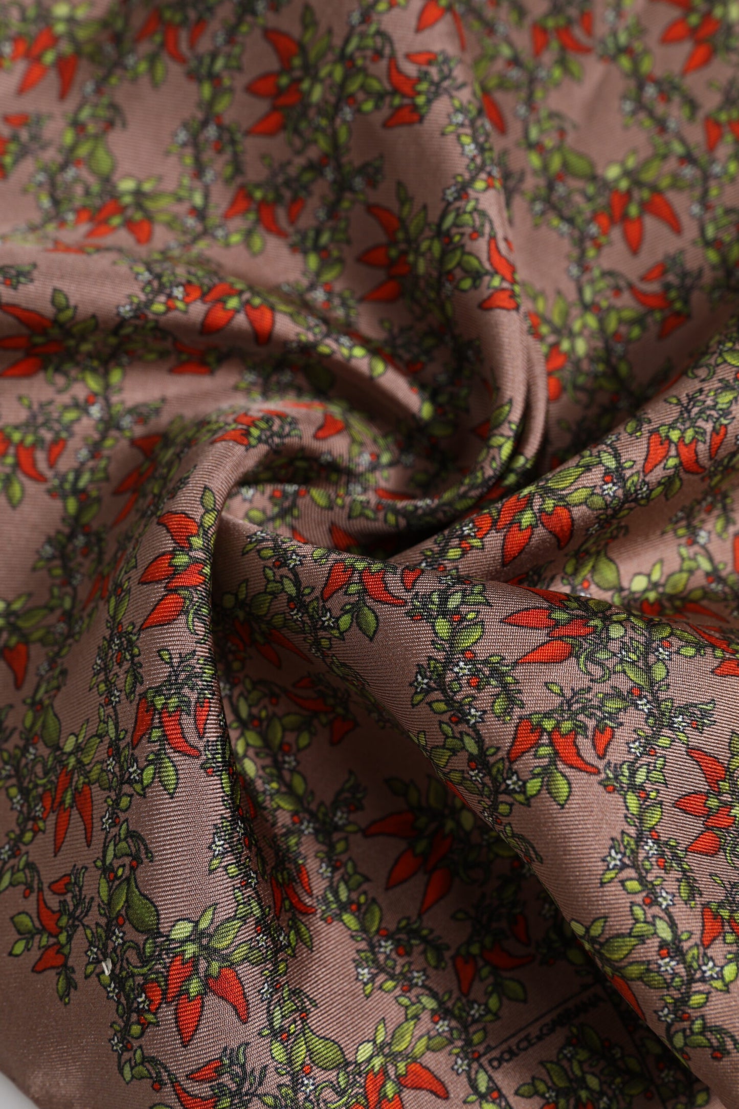 Dolce &amp; Gabbana Brown Chilis Silk Square Men Foulard Scarf