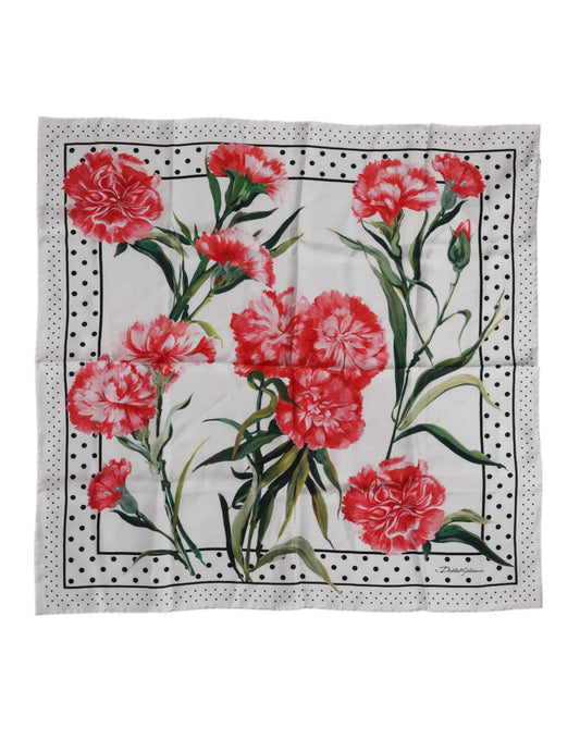 Dolce &amp; Gabbana White Floral Print Silk Square Foulard Scarf