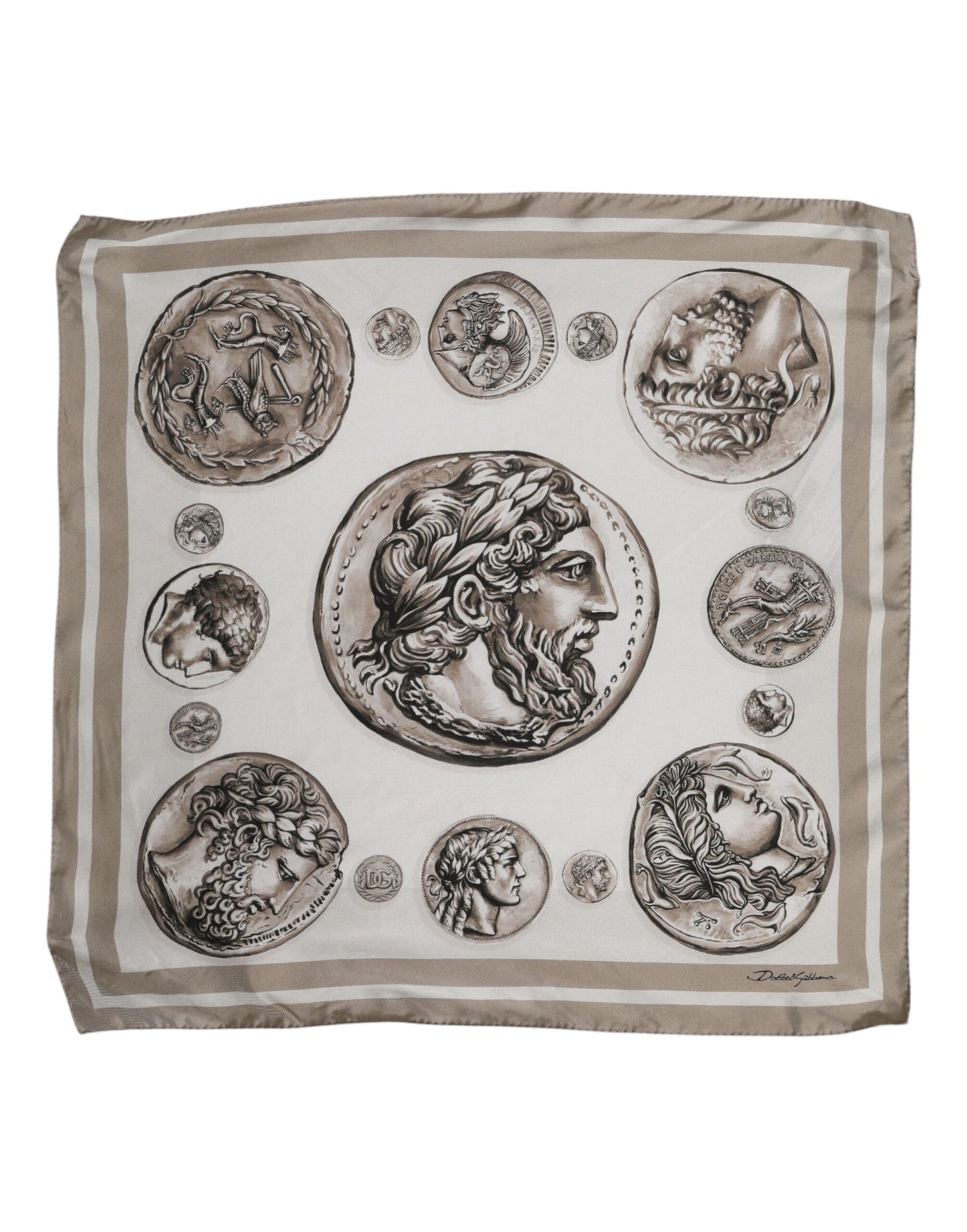Dolce &amp; Gabbana Beige Graphic Silk Square Men Foulard Scarf