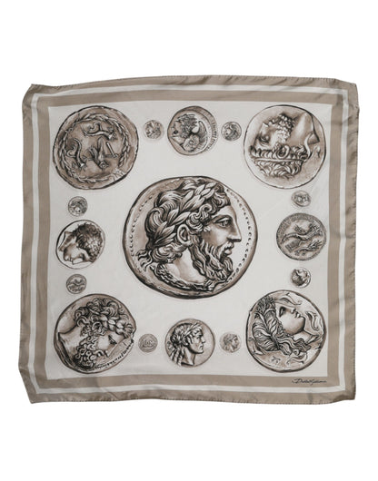 Dolce &amp; Gabbana Beige Graphic Silk Square Men Foulard Scarf