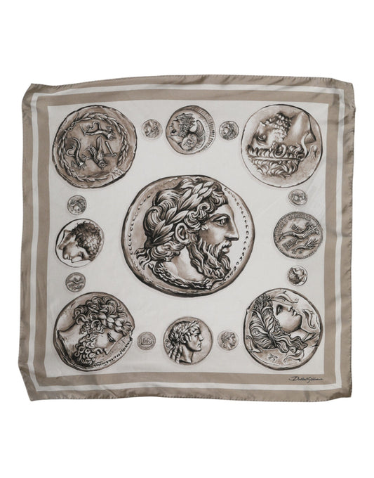 Dolce &amp; Gabbana Beige Graphic Silk Square Men Foulard Scarf