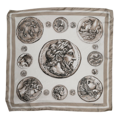 Dolce &amp; Gabbana Beige Graphic Silk Square Men Foulard Scarf