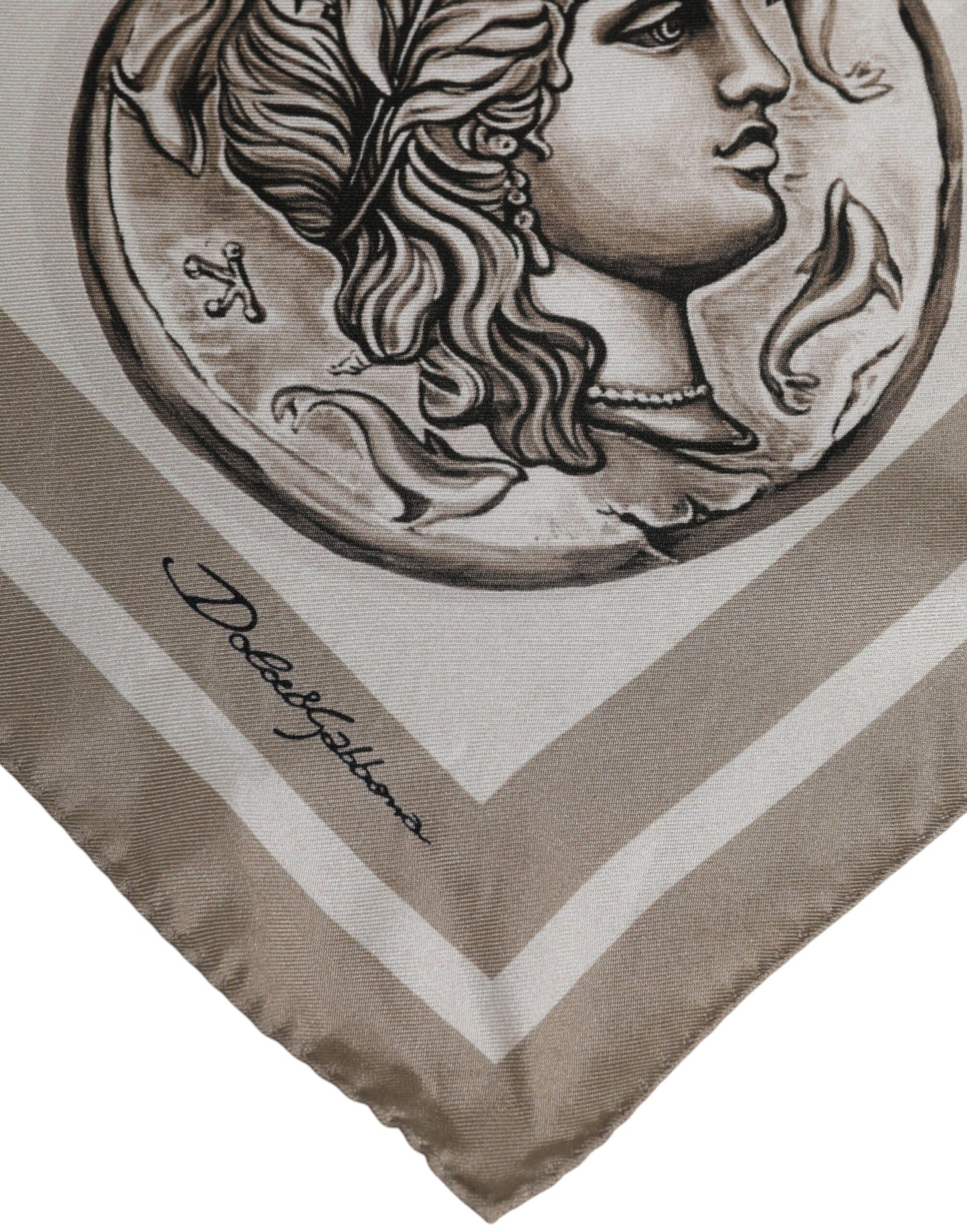 Dolce &amp; Gabbana Beige Graphic Silk Square Men Foulard Scarf