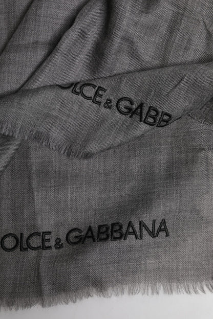 Dolce &amp; Gabbana Gray Logo Print Neck Warmer Wrap Shawl Scarf