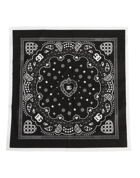Dolce &amp; Gabbana Black White Bandana Square Men Foulard Scarf