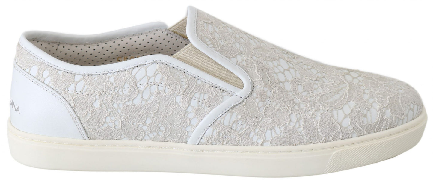Dolce & Gabbana White Leather Lace Slip On Loafers Shoes by Dolce & Gabbana