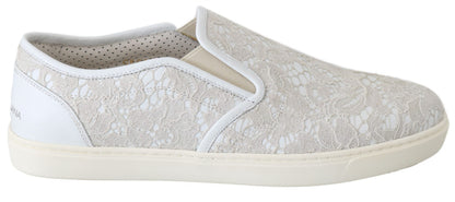 Dolce & Gabbana White Leather Lace Slip On Loafers Shoes by Dolce & Gabbana