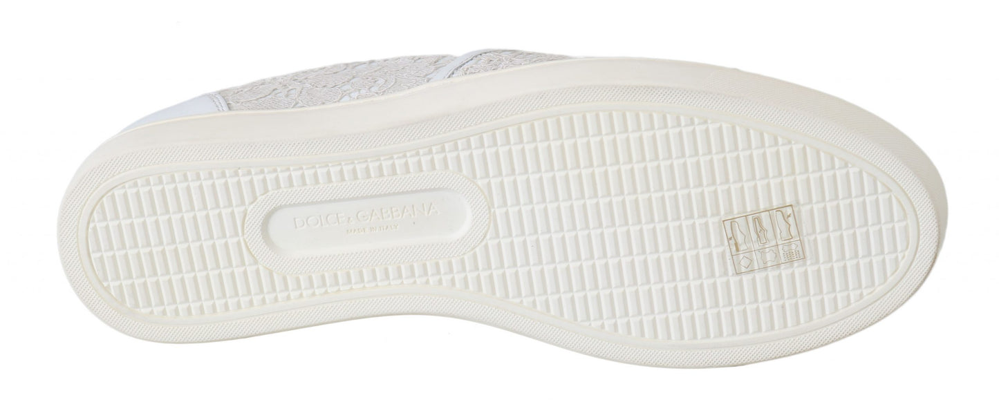 Dolce & Gabbana White Leather Lace Slip On Loafers Shoes by Dolce & Gabbana