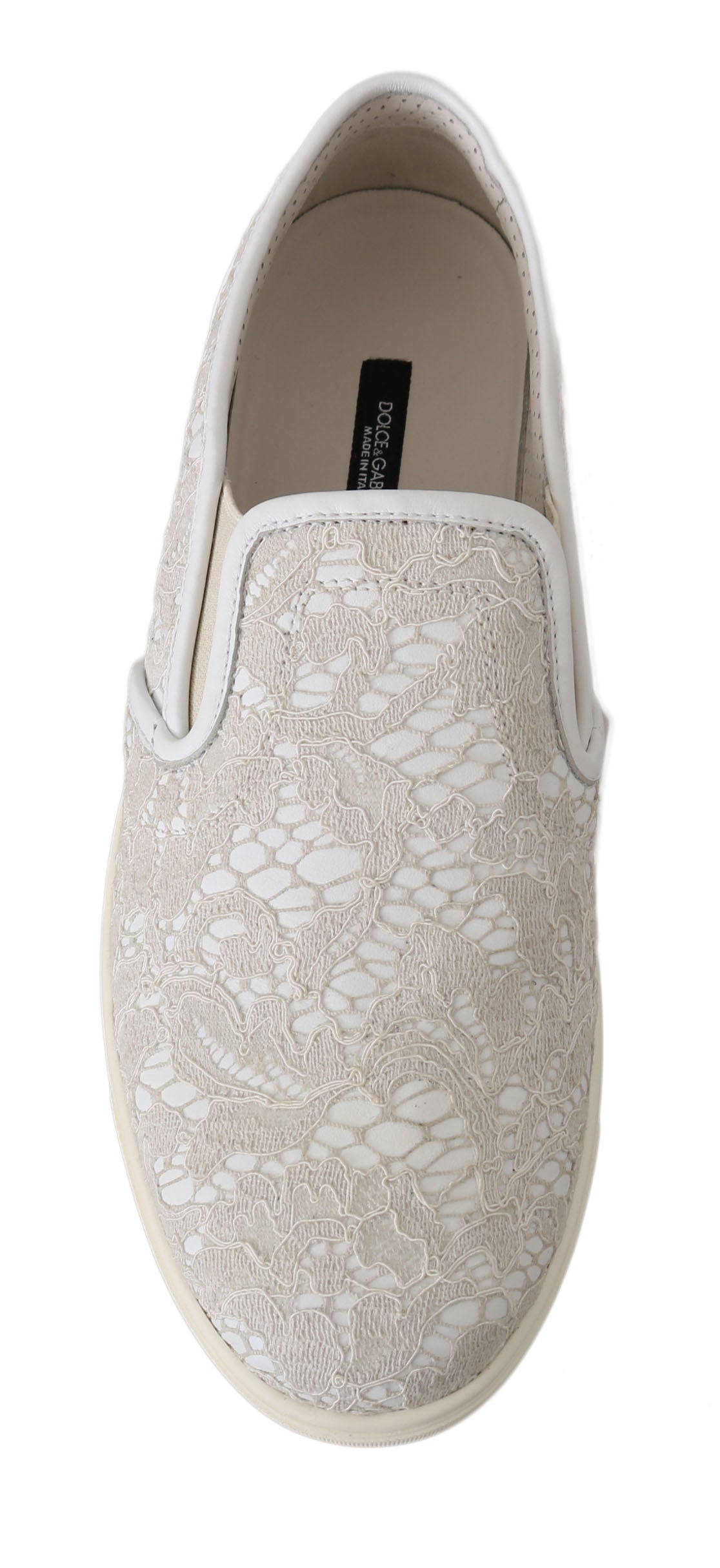 Dolce & Gabbana White Leather Lace Slip On Loafers Shoes by Dolce & Gabbana