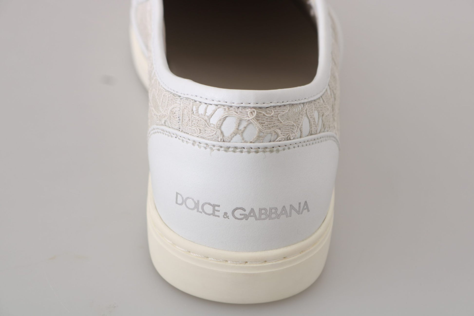 Dolce & Gabbana White Leather Lace Slip On Loafers Shoes by Dolce & Gabbana