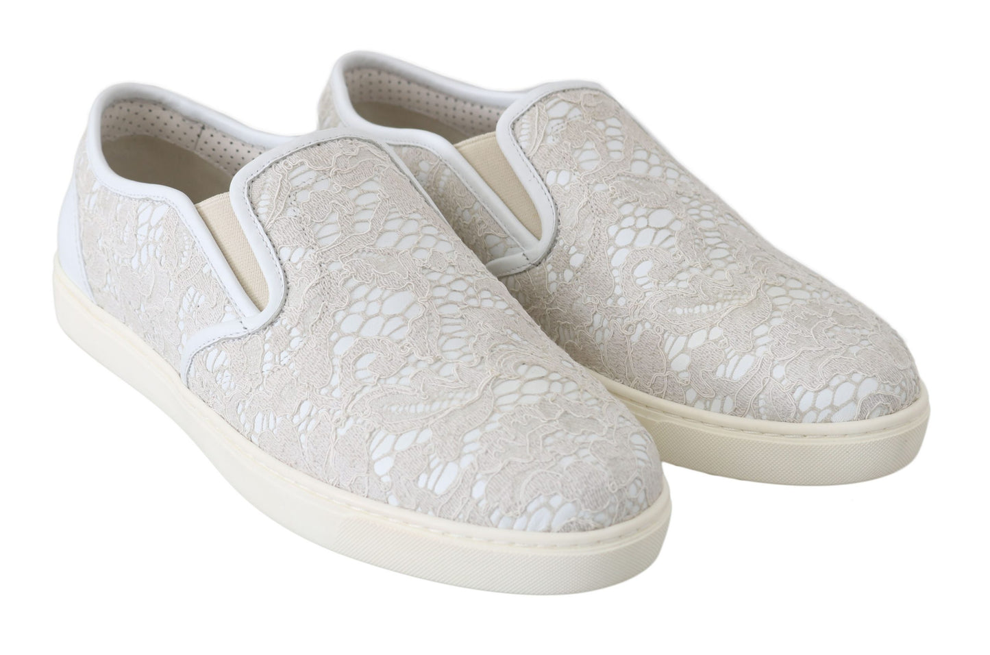 Dolce & Gabbana White Leather Lace Slip On Loafers Shoes by Dolce & Gabbana