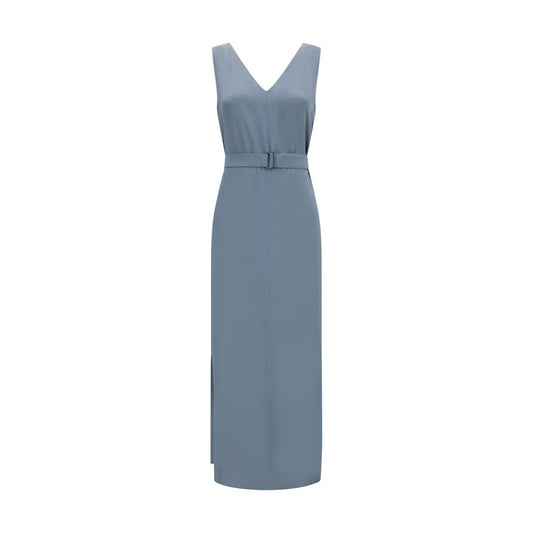 Brunello Cucinelli Long Dress Silk Jewel Neckline Elegant
