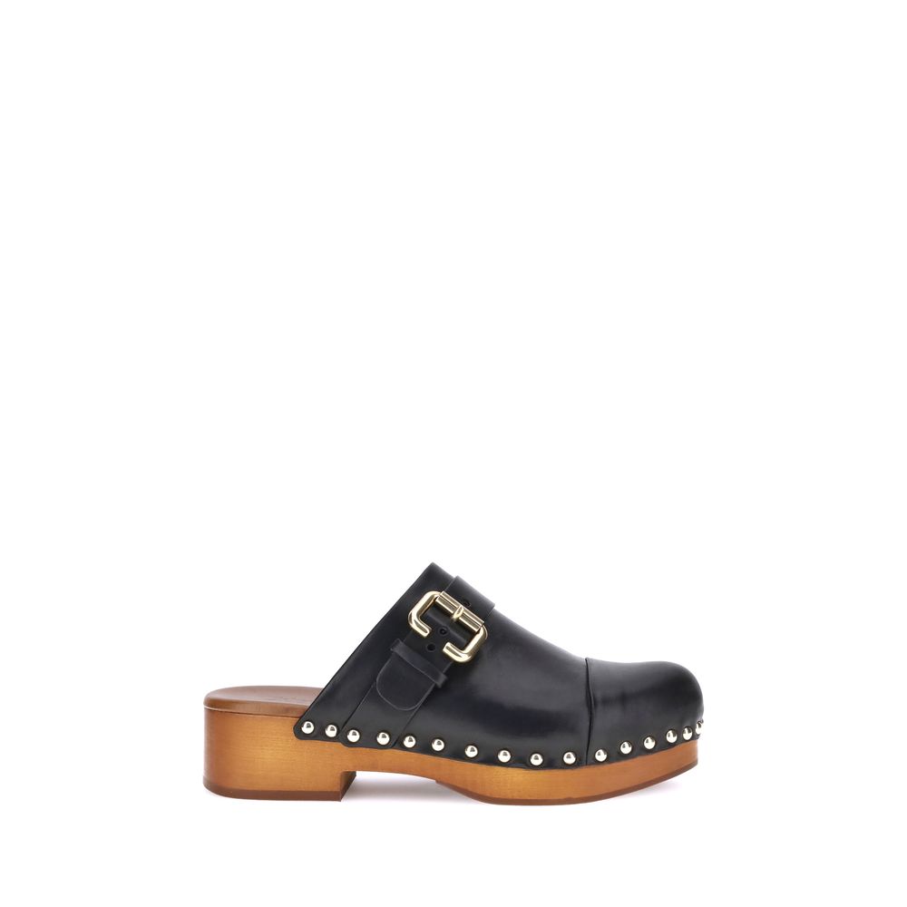 Chloé Jeannette Calfskin Mules With Wooden Platform
