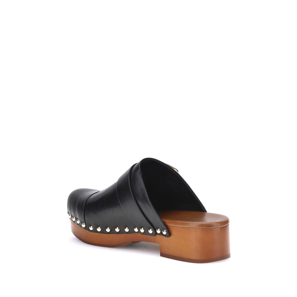 Chloé Jeannette Calfskin Mules With Wooden Platform