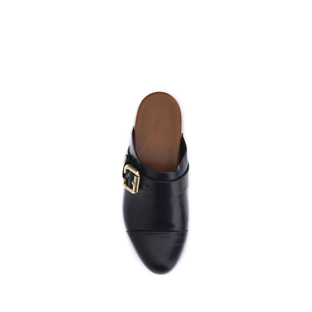 Chloé Jeannette Calfskin Mules With Wooden Platform