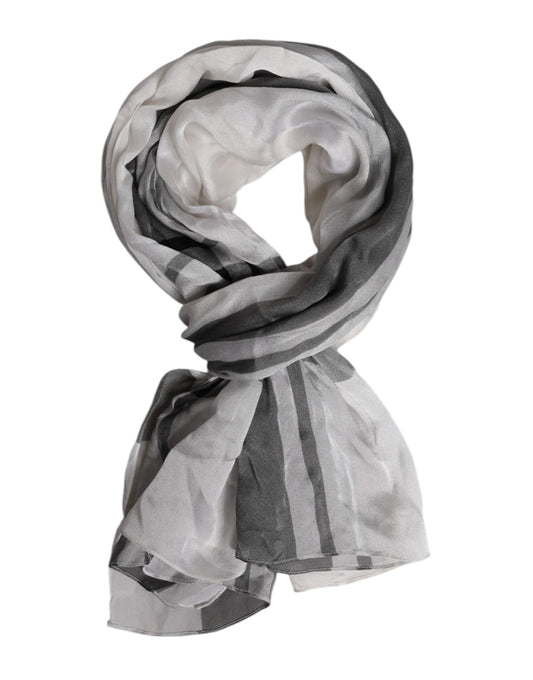 Dolce &amp; Gabbana White Black Silk Warmer Wrap Foulard Scarf