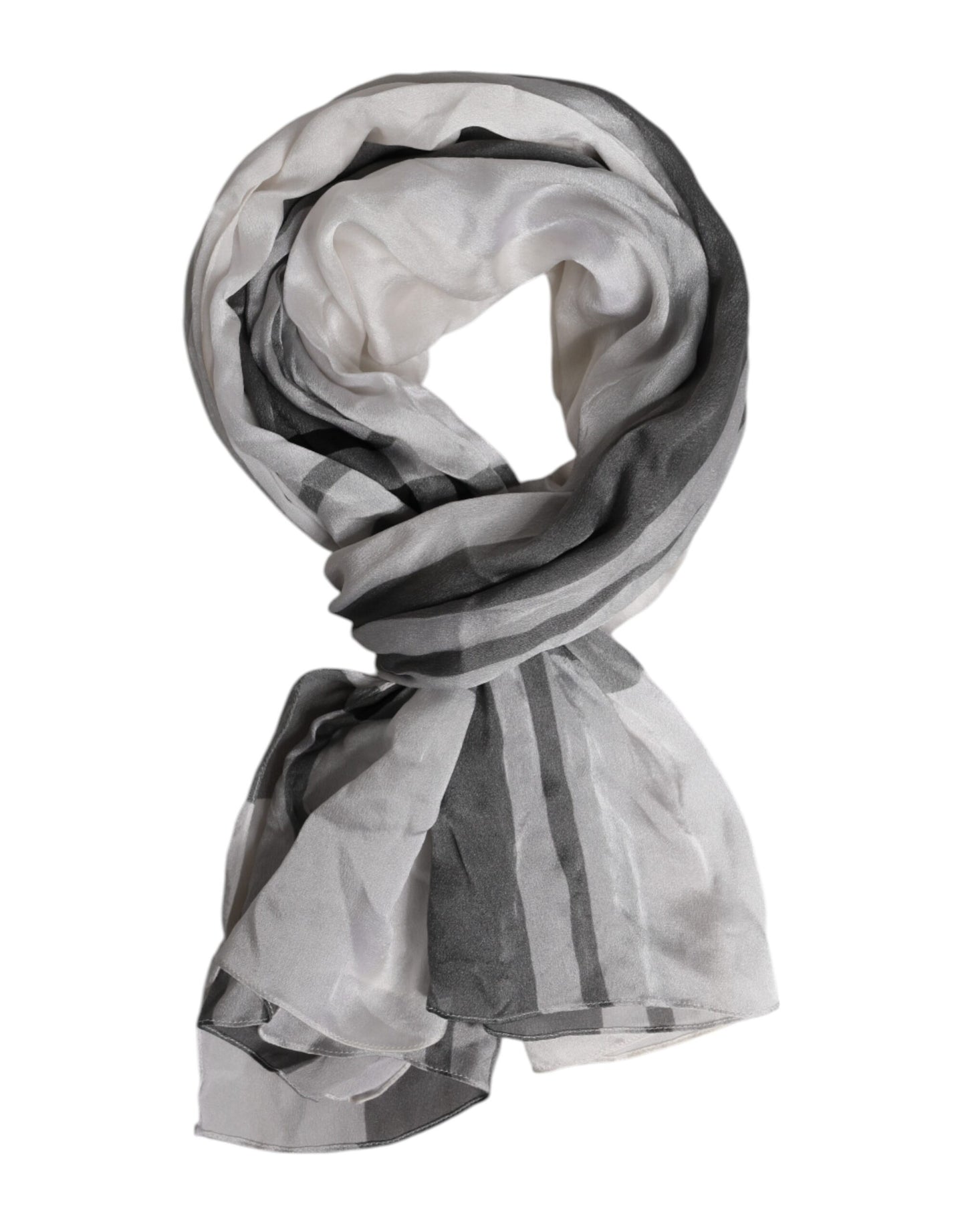 Dolce &amp; Gabbana White Black Silk Warmer Wrap Foulard Scarf