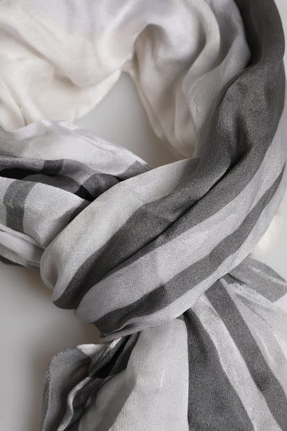Dolce &amp; Gabbana White Black Silk Warmer Wrap Foulard Scarf