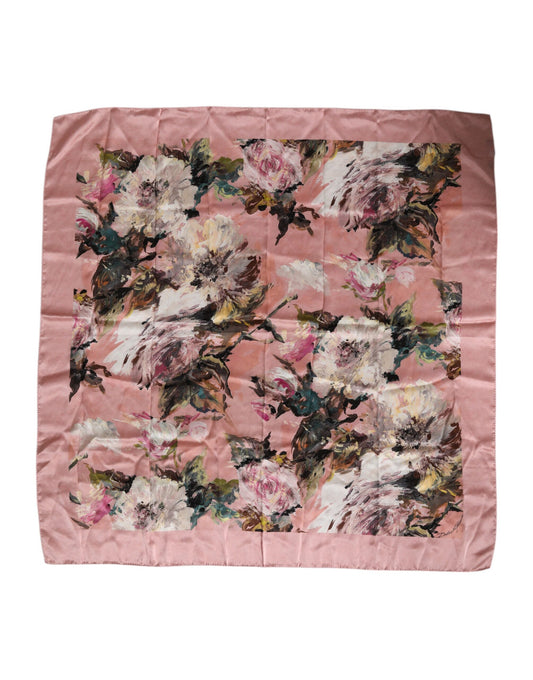 Dolce &amp; Gabbana Pink Silk Floral Print Square Foulard Scarf