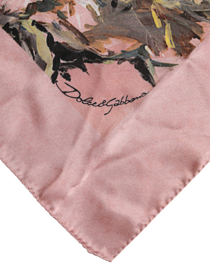 Dolce &amp; Gabbana Pink Silk Floral Print Square Foulard Scarf