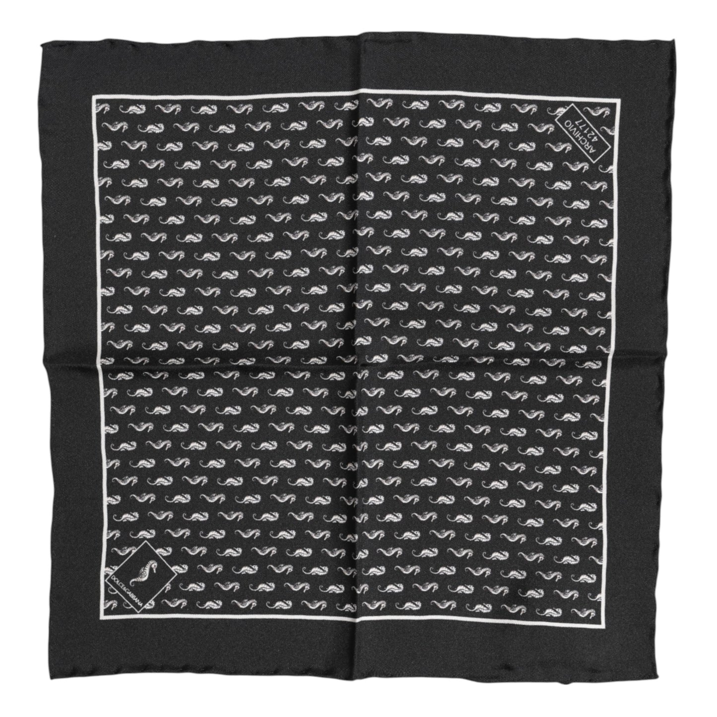 Dolce &amp; Gabbana Black Sea Horse Silk Square Men Foulard Scarf