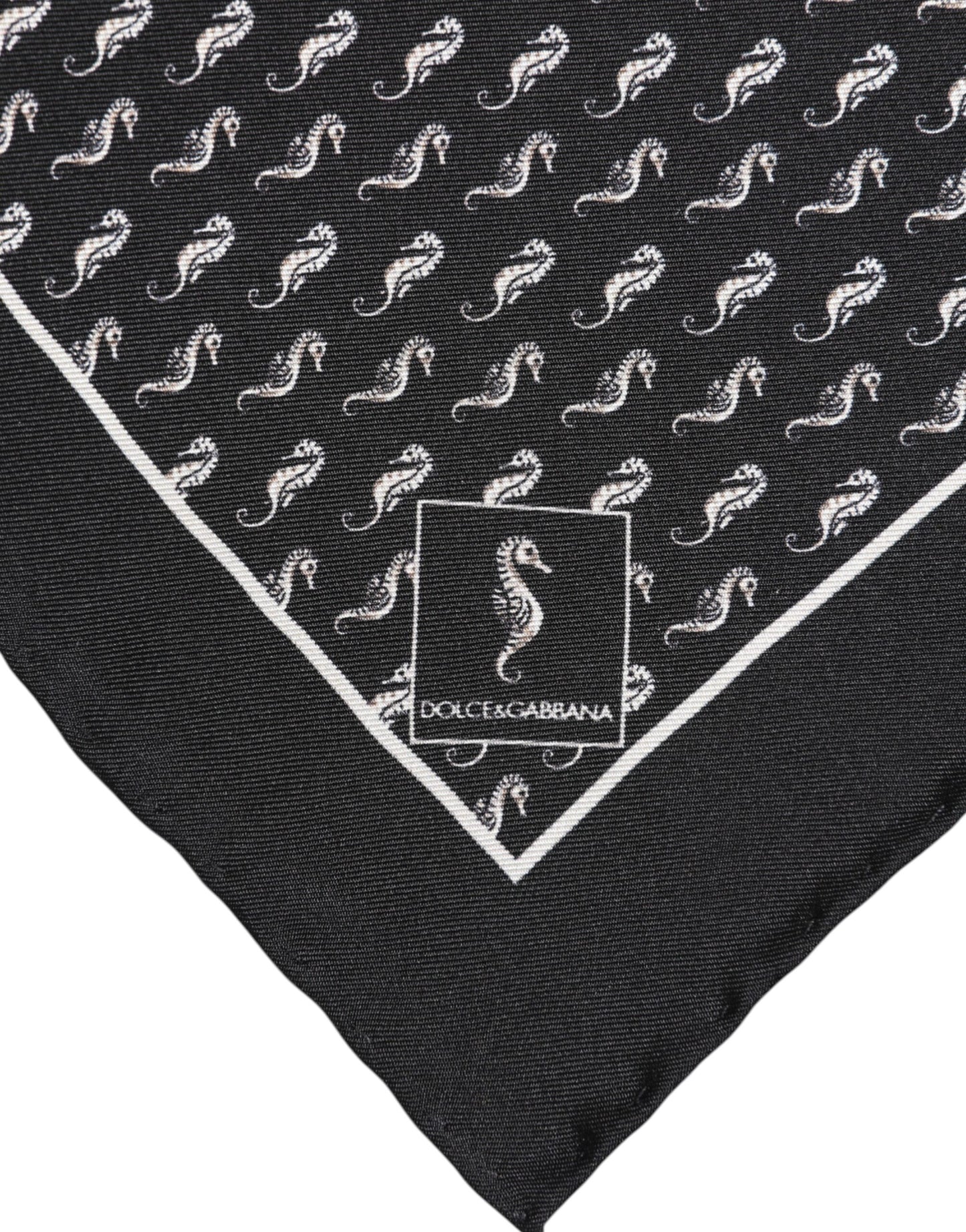 Dolce &amp; Gabbana Black Sea Horse Silk Square Men Foulard Scarf