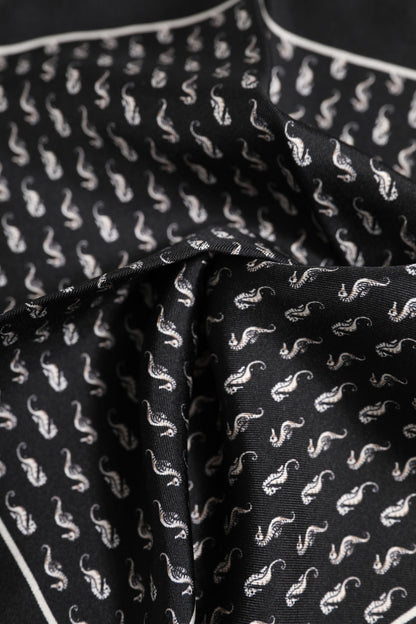 Dolce &amp; Gabbana Black Sea Horse Silk Square Men Foulard Scarf