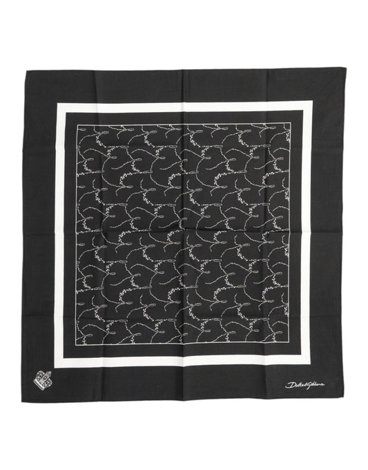 Dolce &amp; Gabbana Black White Printed Square Men Foulard Scarf