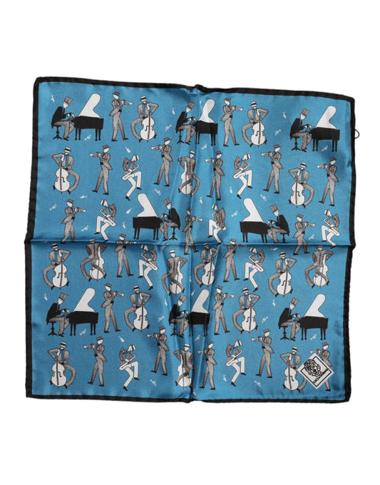 Dolce &amp; Gabbana Blue Jazz Club Silk Square Men Foulard Scarf