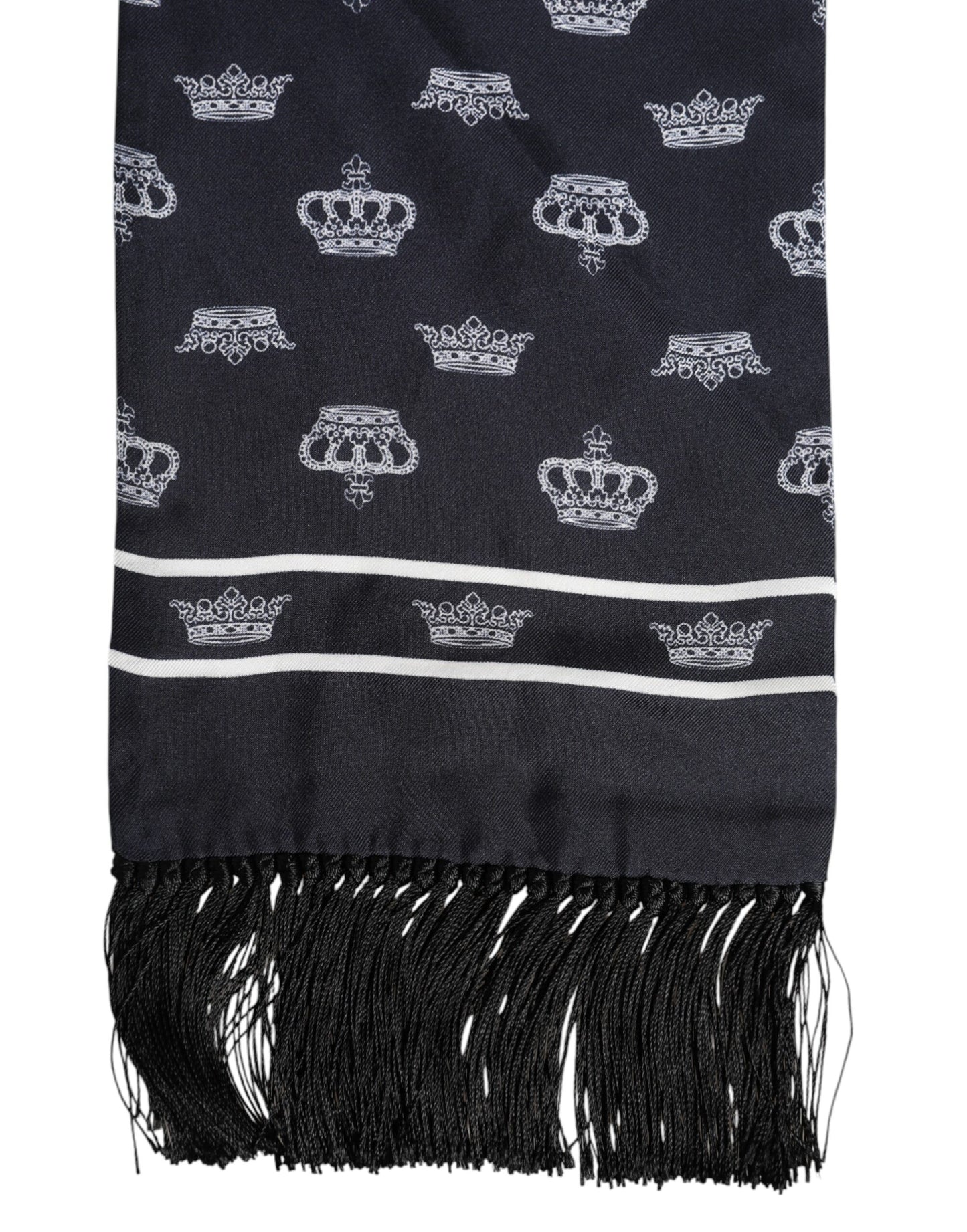 Dolce &amp; Gabbana Black Silk Crown Fringes Men Foulard Scarf