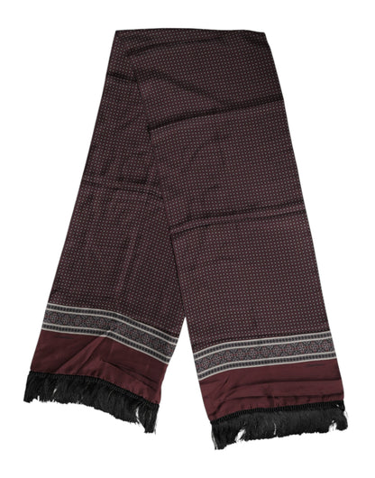 Dolce &amp; Gabbana Maroon Dotted Silk Fringes Foulard Scarf