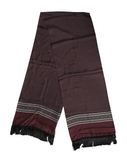 Dolce &amp; Gabbana Maroon Dotted Silk Fringes Foulard Scarf