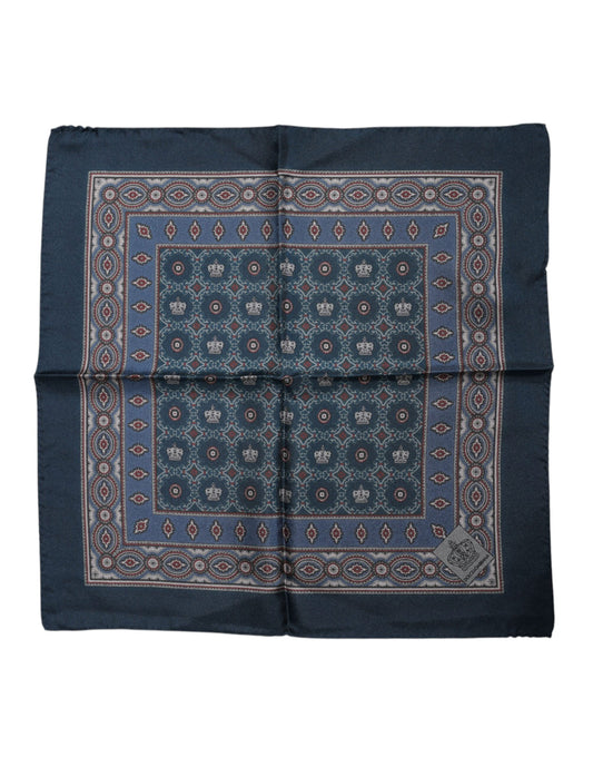 Foulard carré en soie imprimé bleu Dolce &amp; Gabbana pour homme