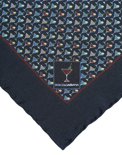 Foulard carré en soie bleu cocktail Dolce &amp; Gabbana