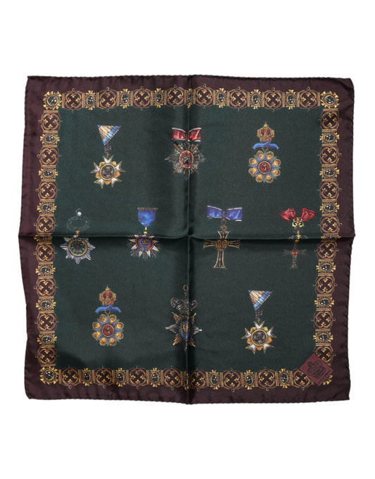 Foulard carré en soie Dolce &amp; Gabbana à médailles vertes