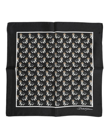Dolce & Gabbana Black Dog Print Silk Square Foulard Scarf