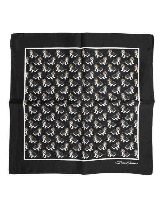 Foulard carré en soie imprimé chien noir Dolce &amp; Gabbana