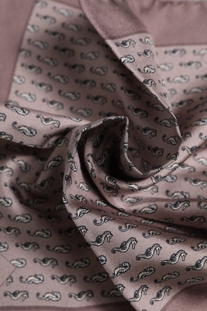 Foulard carré en soie marron motif hippocampe Dolce &amp; Gabbana