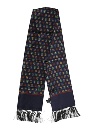 Foulard à franges en soie bleue imprimée Dolce &amp; Gabbana
