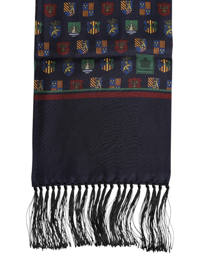 Foulard à franges en soie bleue imprimée Dolce &amp; Gabbana