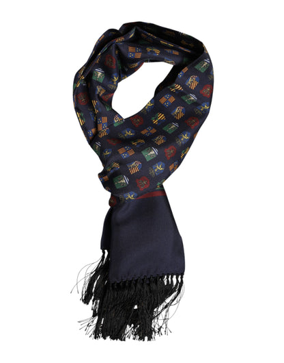 Foulard à franges en soie bleue imprimée Dolce &amp; Gabbana