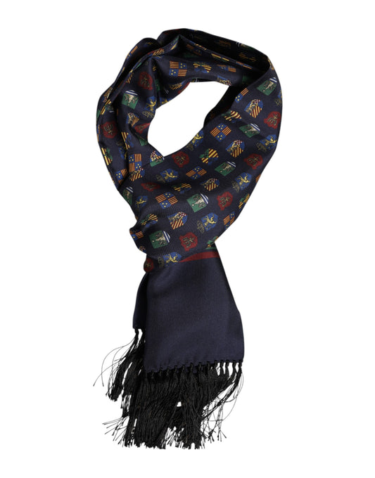 Foulard à franges en soie bleue imprimée Dolce &amp; Gabbana