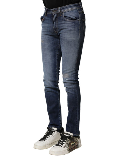 Dolce &amp; Gabbana Blue Washed Cotton Slim Fit Men Denim Jeans