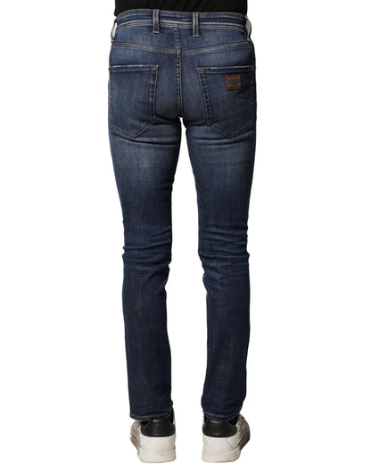 Dolce &amp; Gabbana Blue Washed Cotton Slim Fit Men Denim Jeans