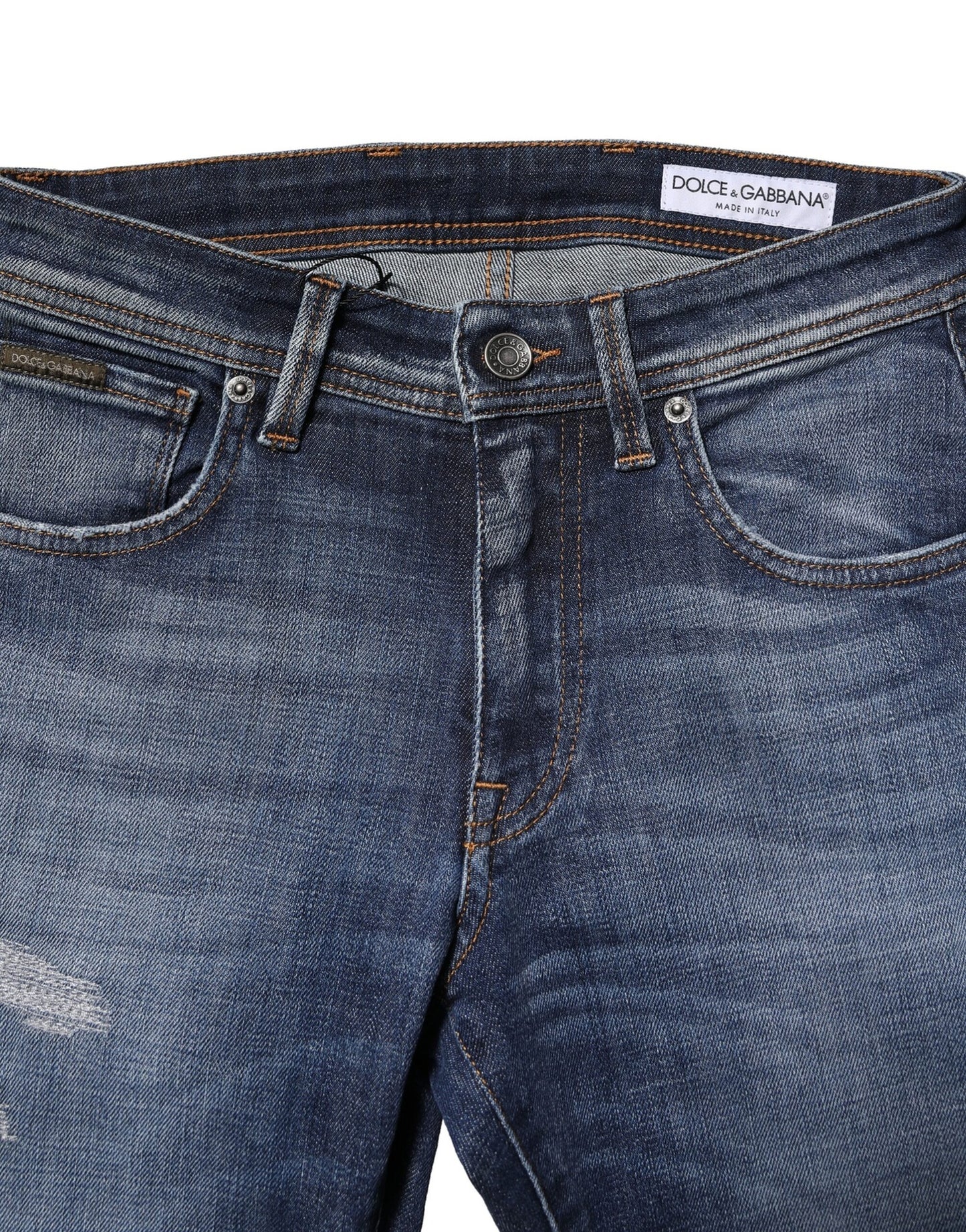Dolce &amp; Gabbana Blue Washed Cotton Slim Fit Men Denim Jeans