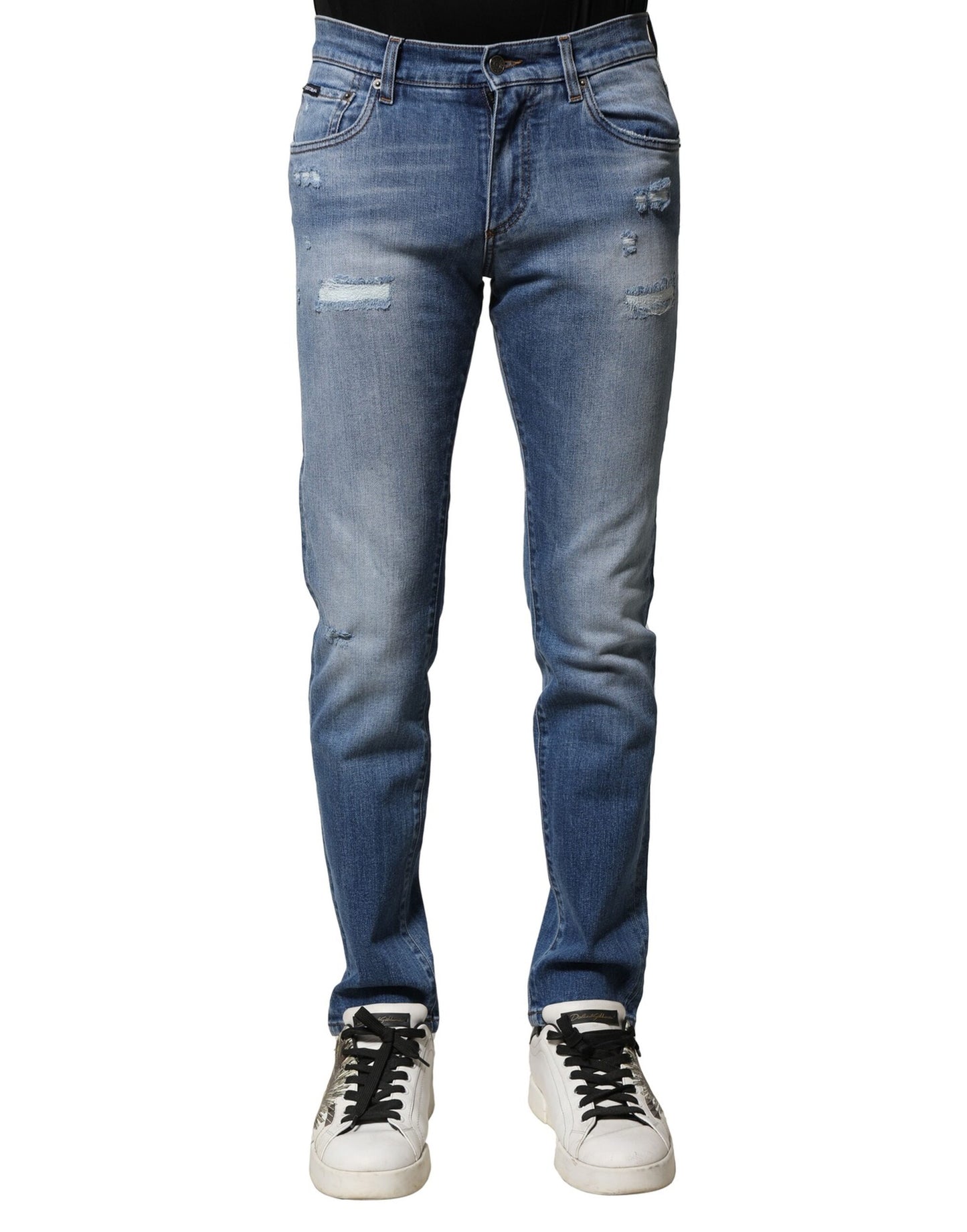Dolce &amp; Gabbana Blue Washed Cotton Skinny Men Denim Jeans